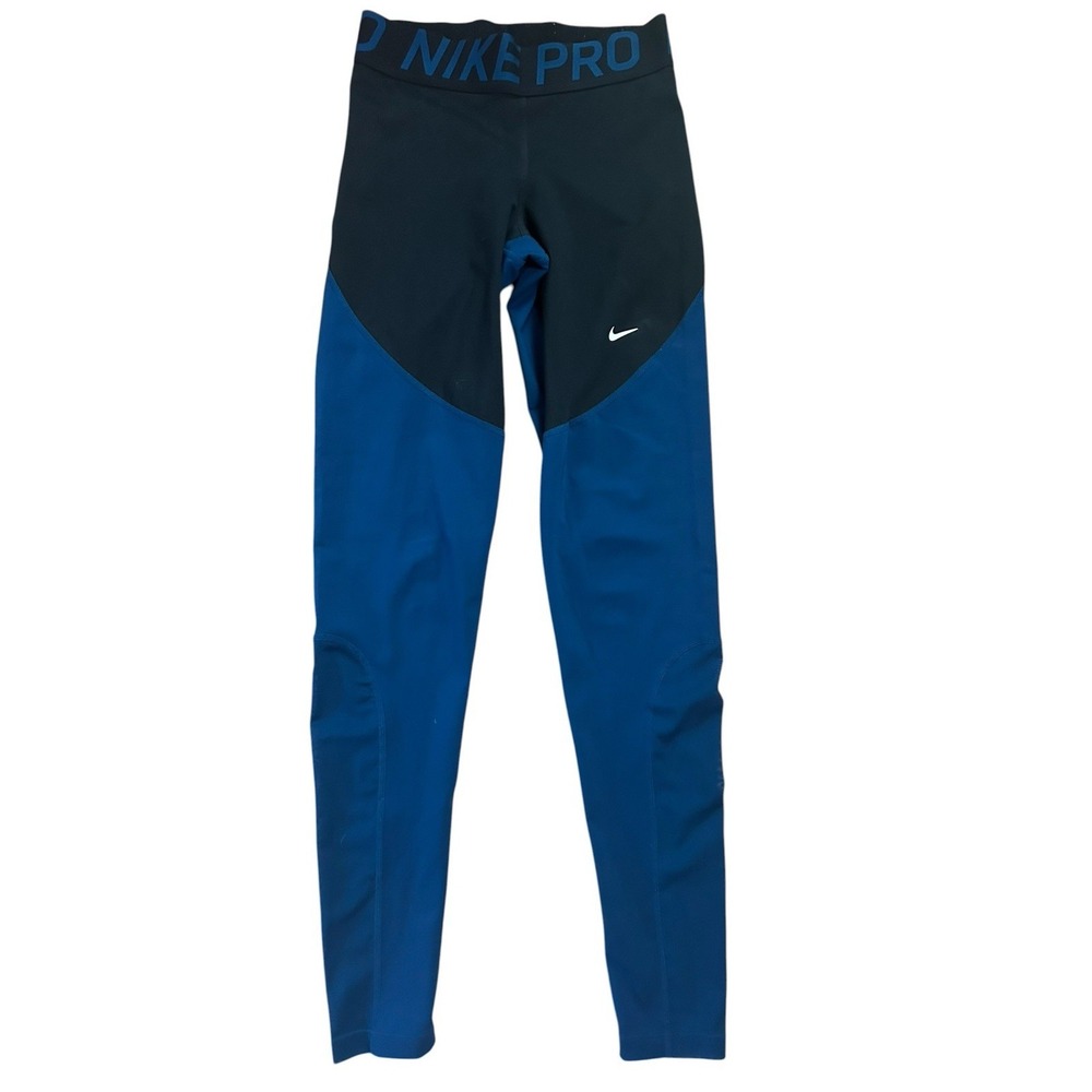 Nike Pro Dri-FIT Leggings Women's Small Blue Black Colorblock Workout Pants